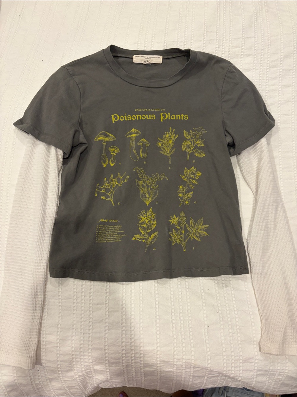 Urban Outfitters Grey Layered-Look 'Poisonous Plants' Graphic Long Sleeve Tee